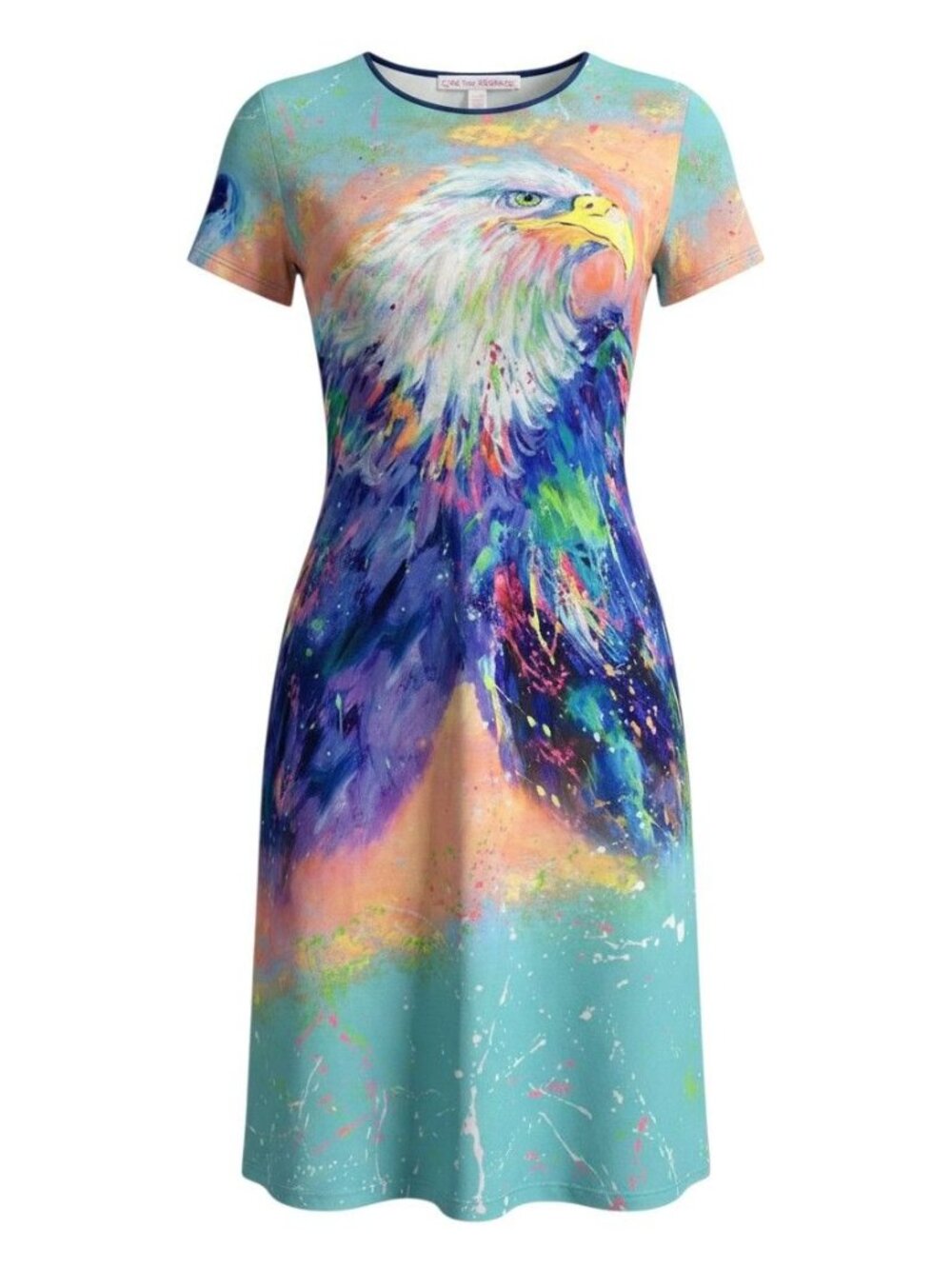 Leoma Lovegrove Womens Eagle Art Print Short Sleeve Dress Multicolor L